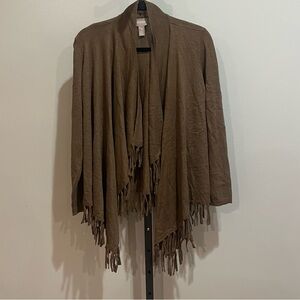 Chico's Fringe Waterfall Cardigan Brown Cashmere Blend Size Small